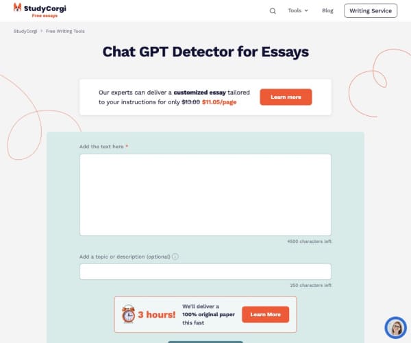 StudyCorgi ChatGPT Detector screenshot 1