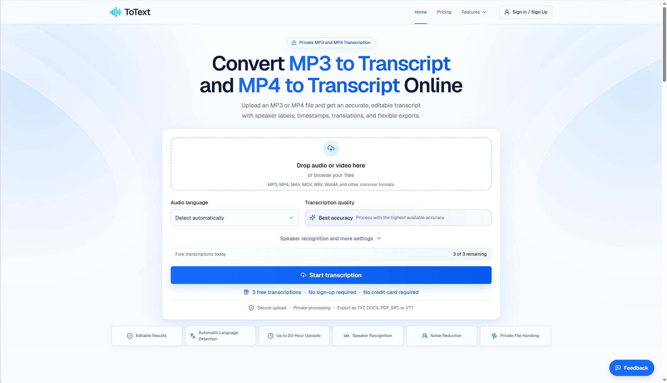 MP3 to Transcript screenshot 1