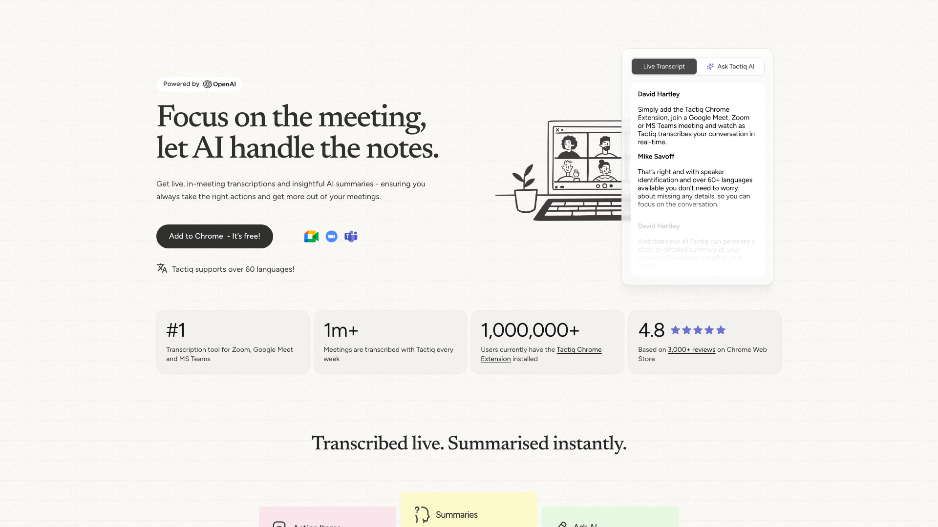 Tactiq product screenshot