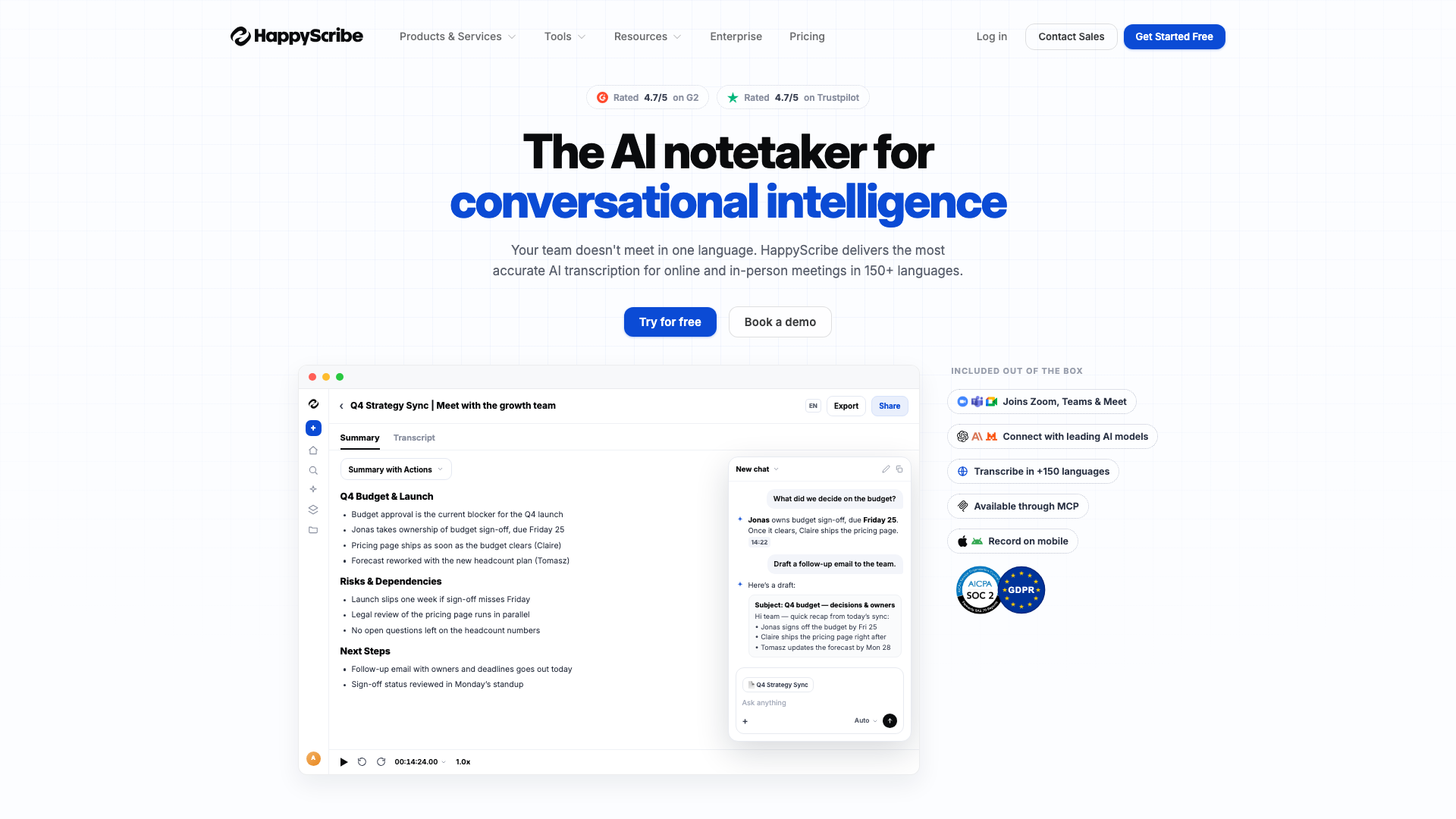 Happy Scribe product screenshot