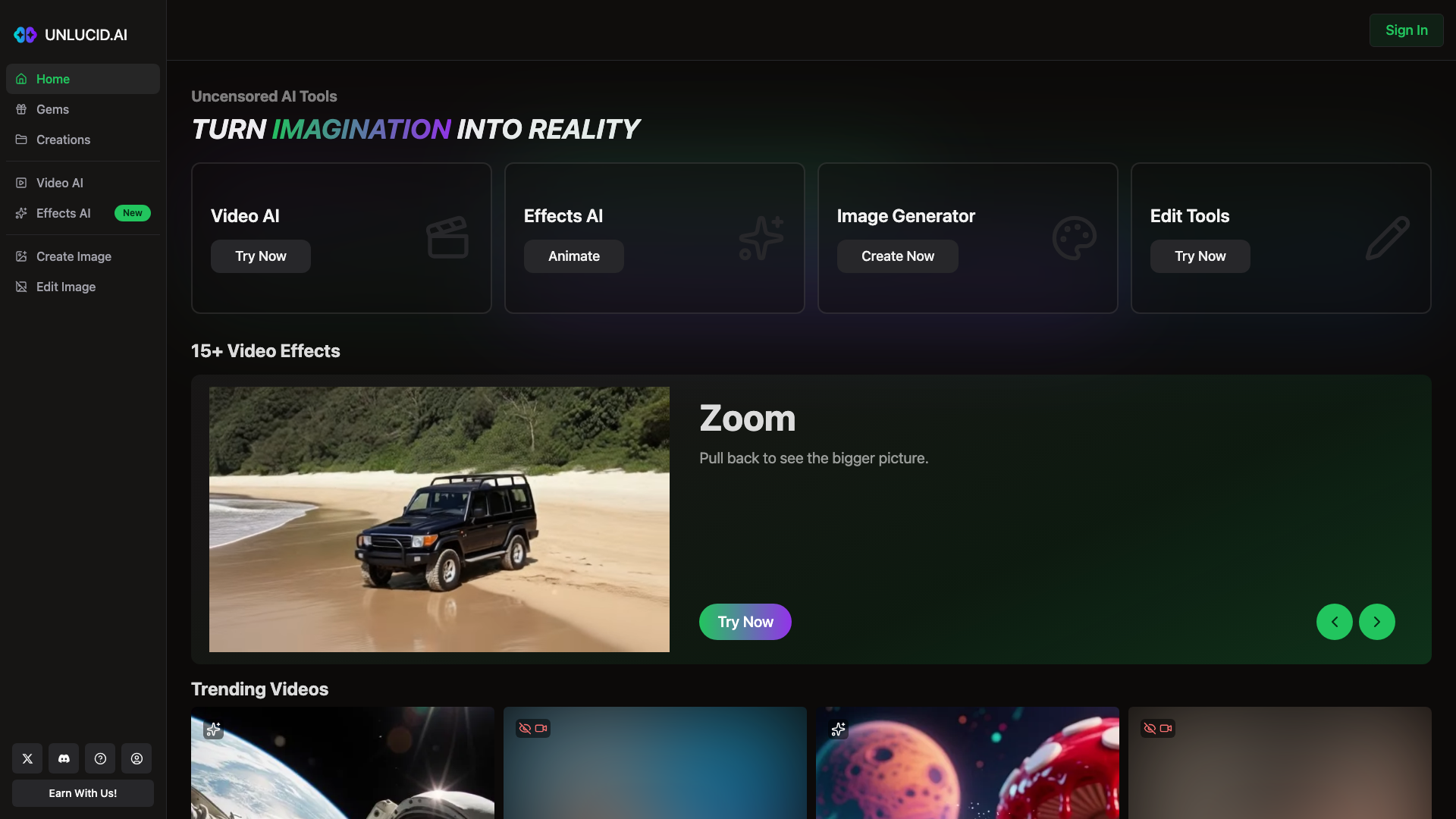 Unlucid AI product screenshot