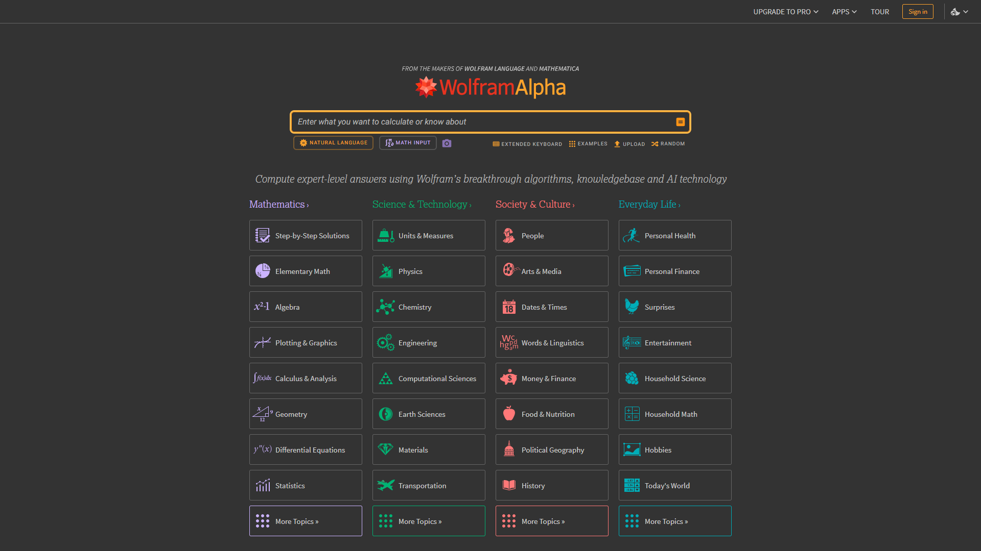 WolframAlpha product screenshot