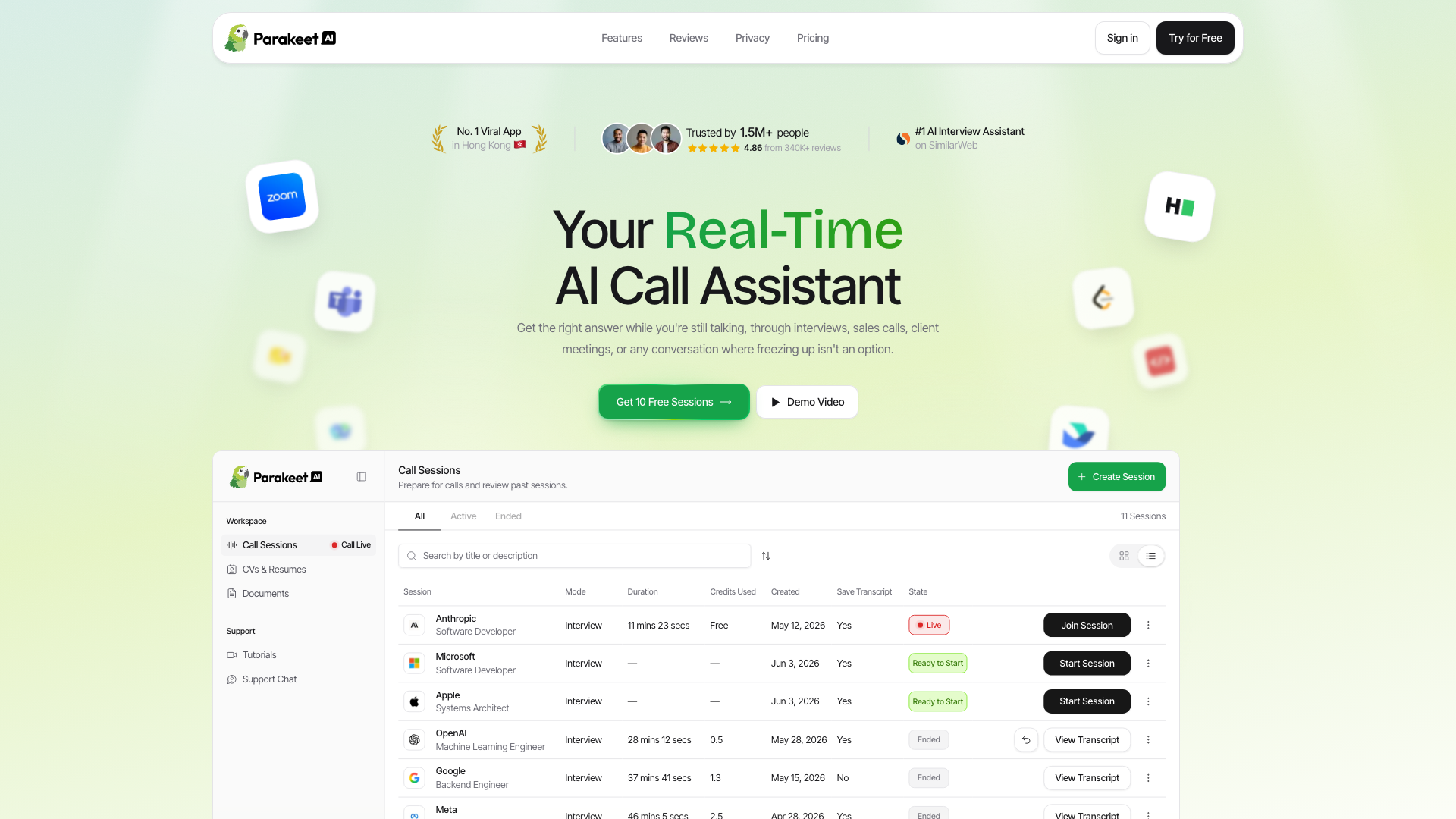 ParakeetAI product screenshot