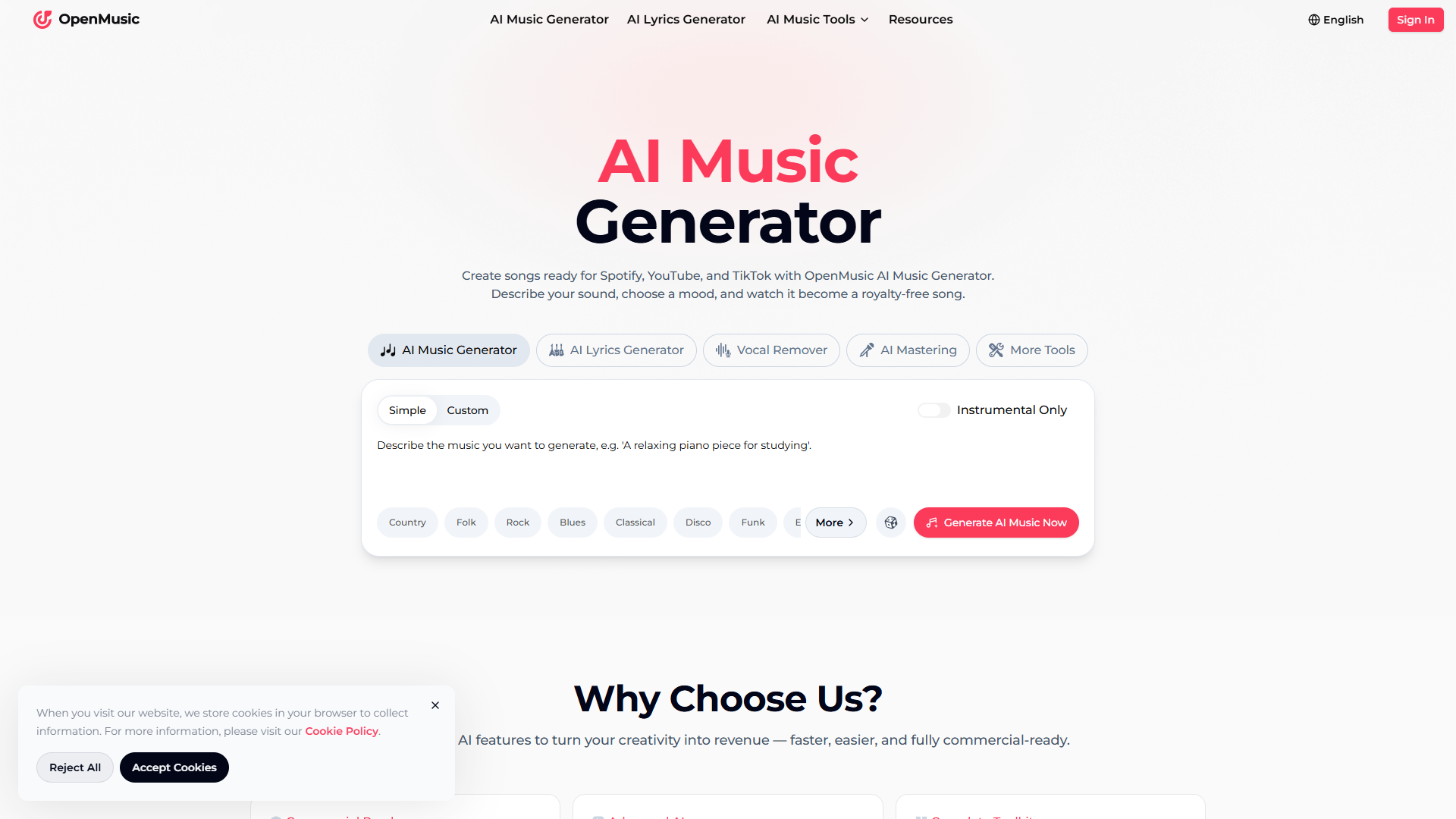 OpenMusic AI product screenshot