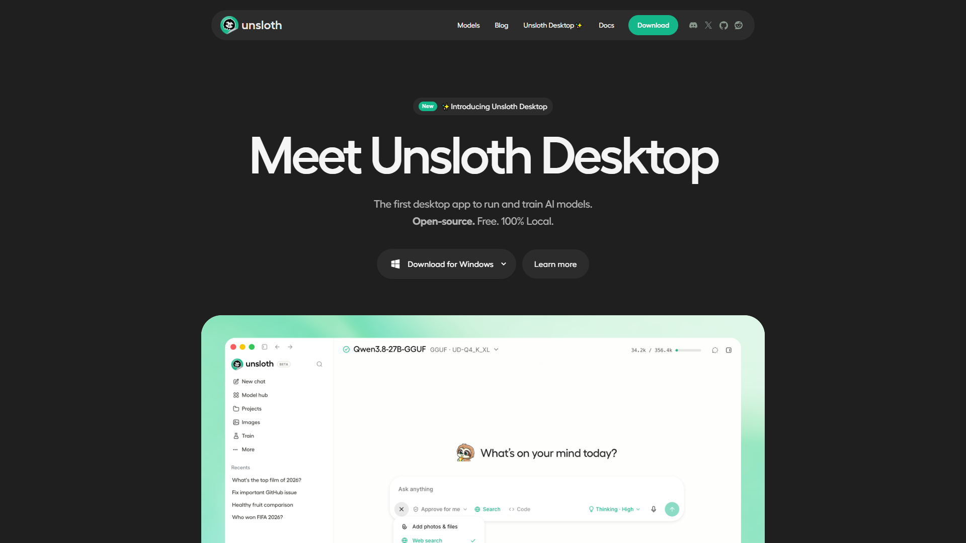 Unsloth product screenshot