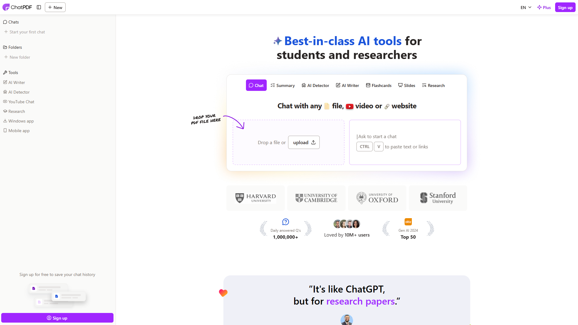 ChatPDF product screenshot