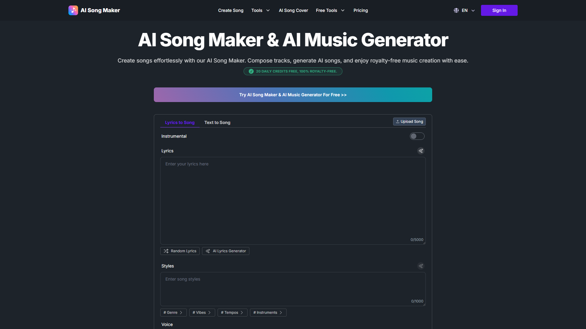 AI Song Maker product screenshot