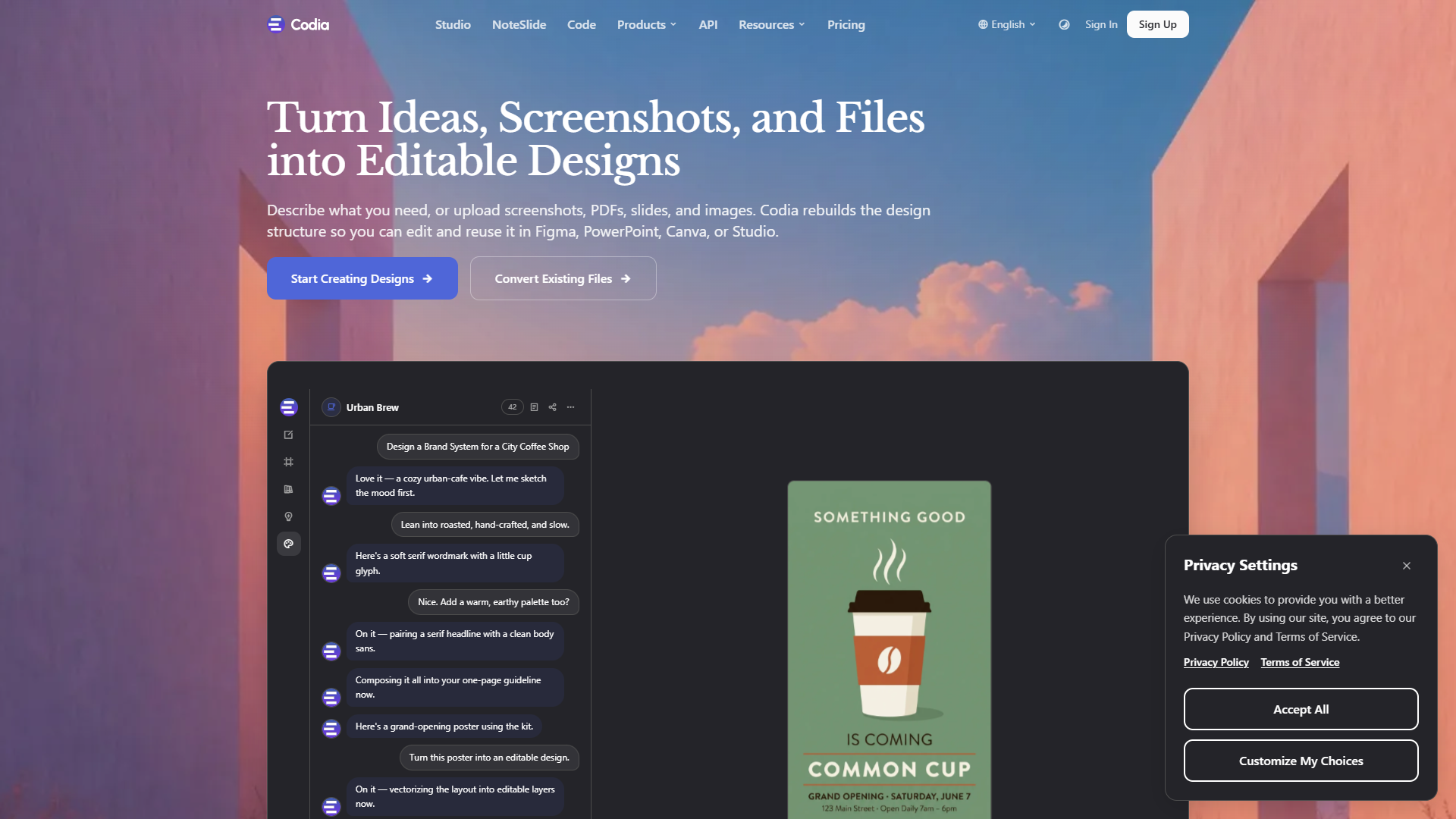 Codia product screenshot