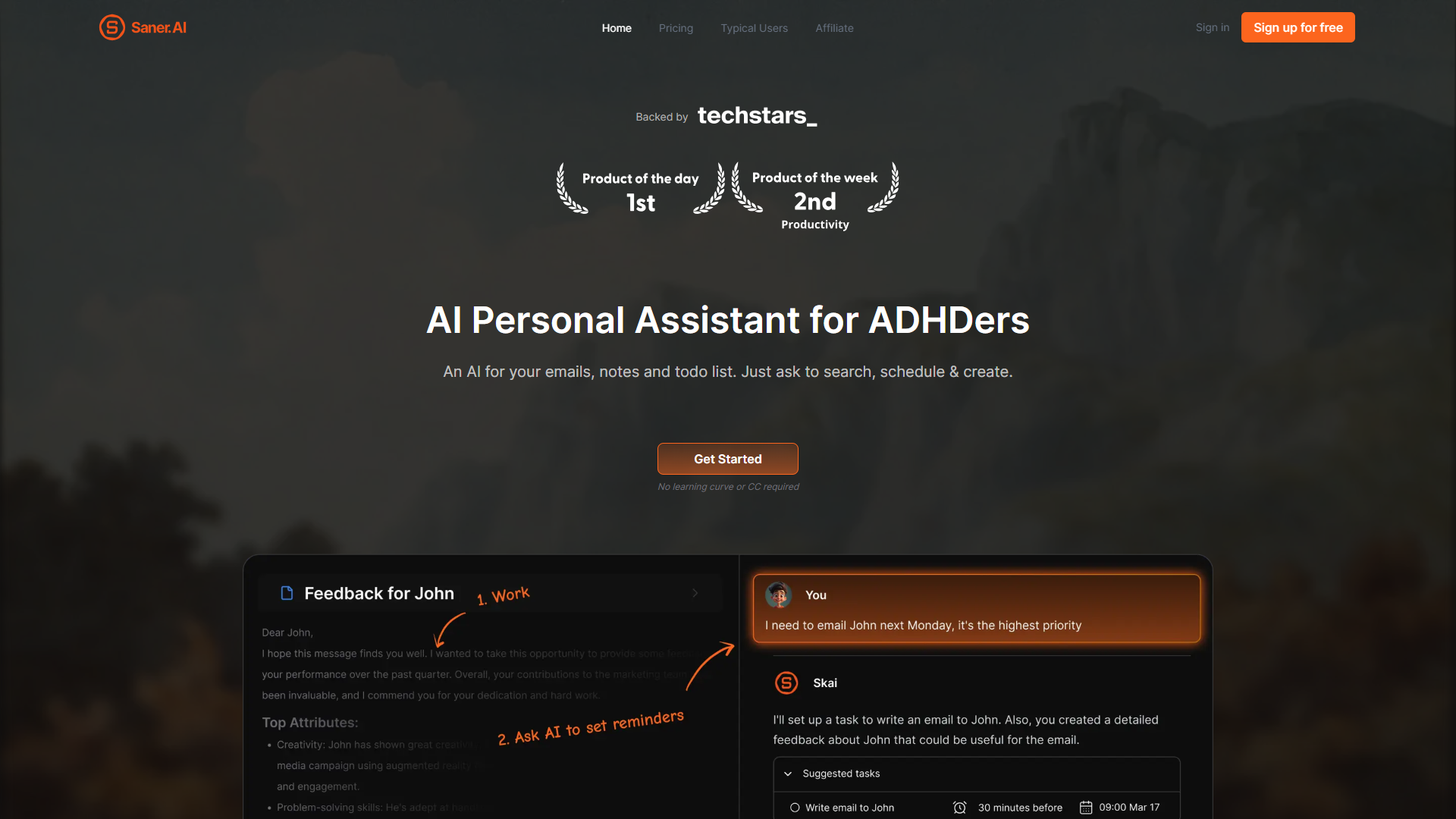 Saner.AI product screenshot
