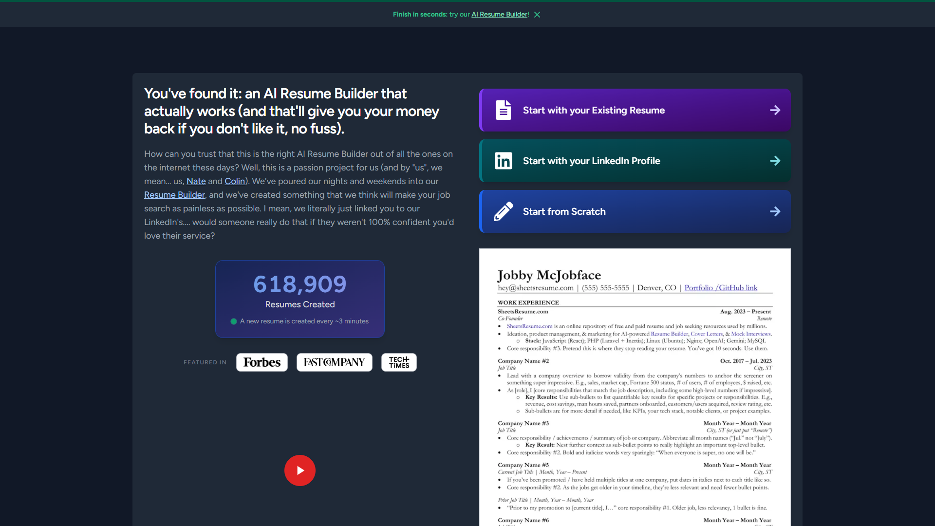 Sheets Resume Builder product screenshot