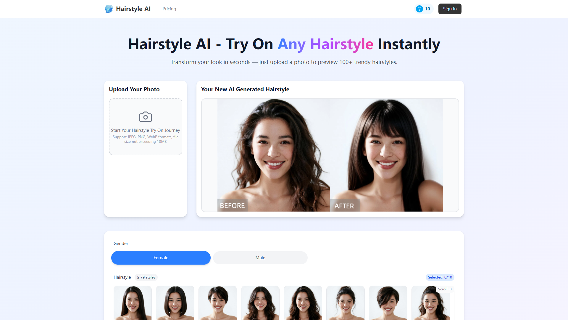 Hairstyle AI product screenshot