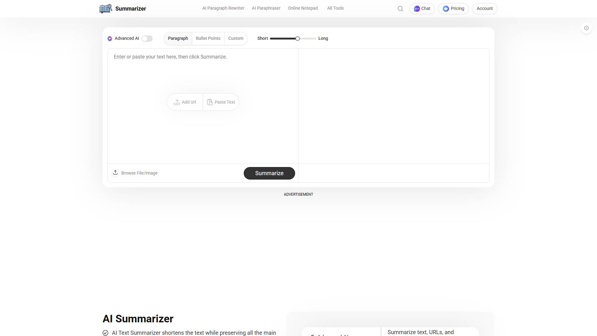 AI Summarizer product screenshot