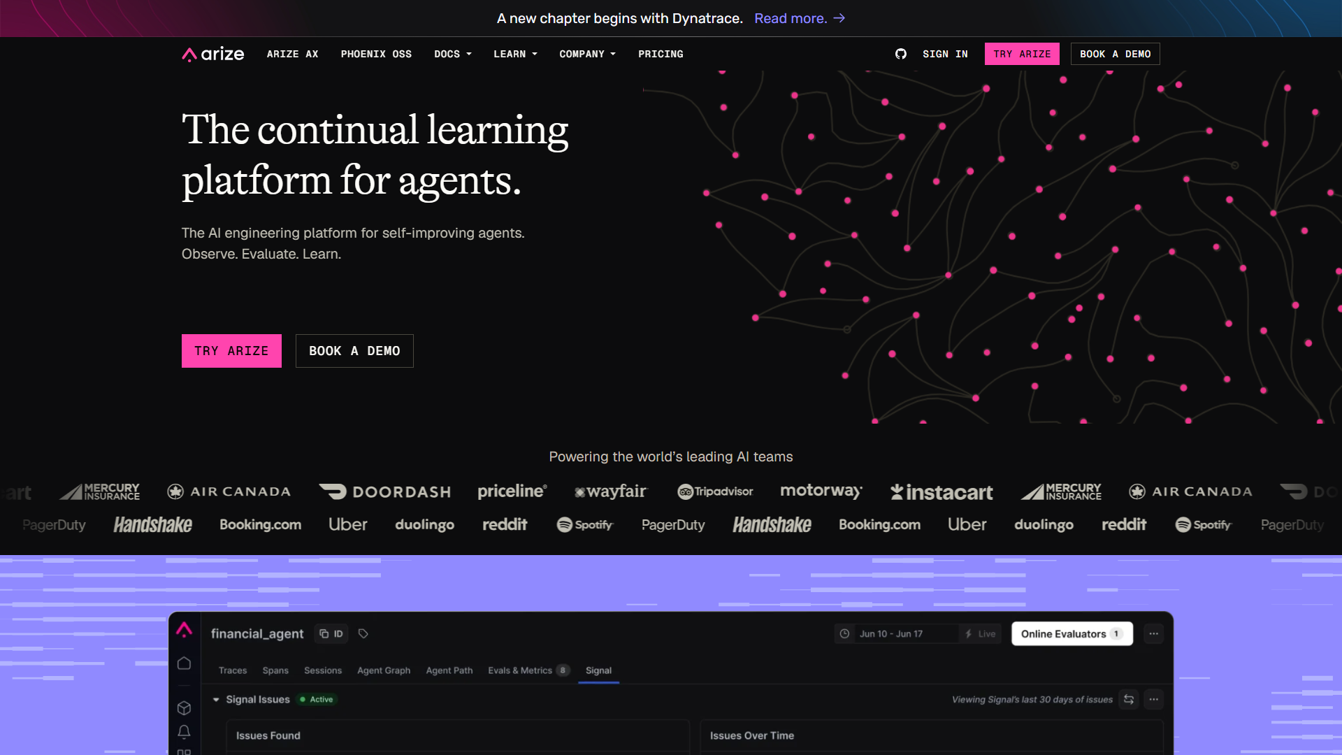Arize AI product screenshot