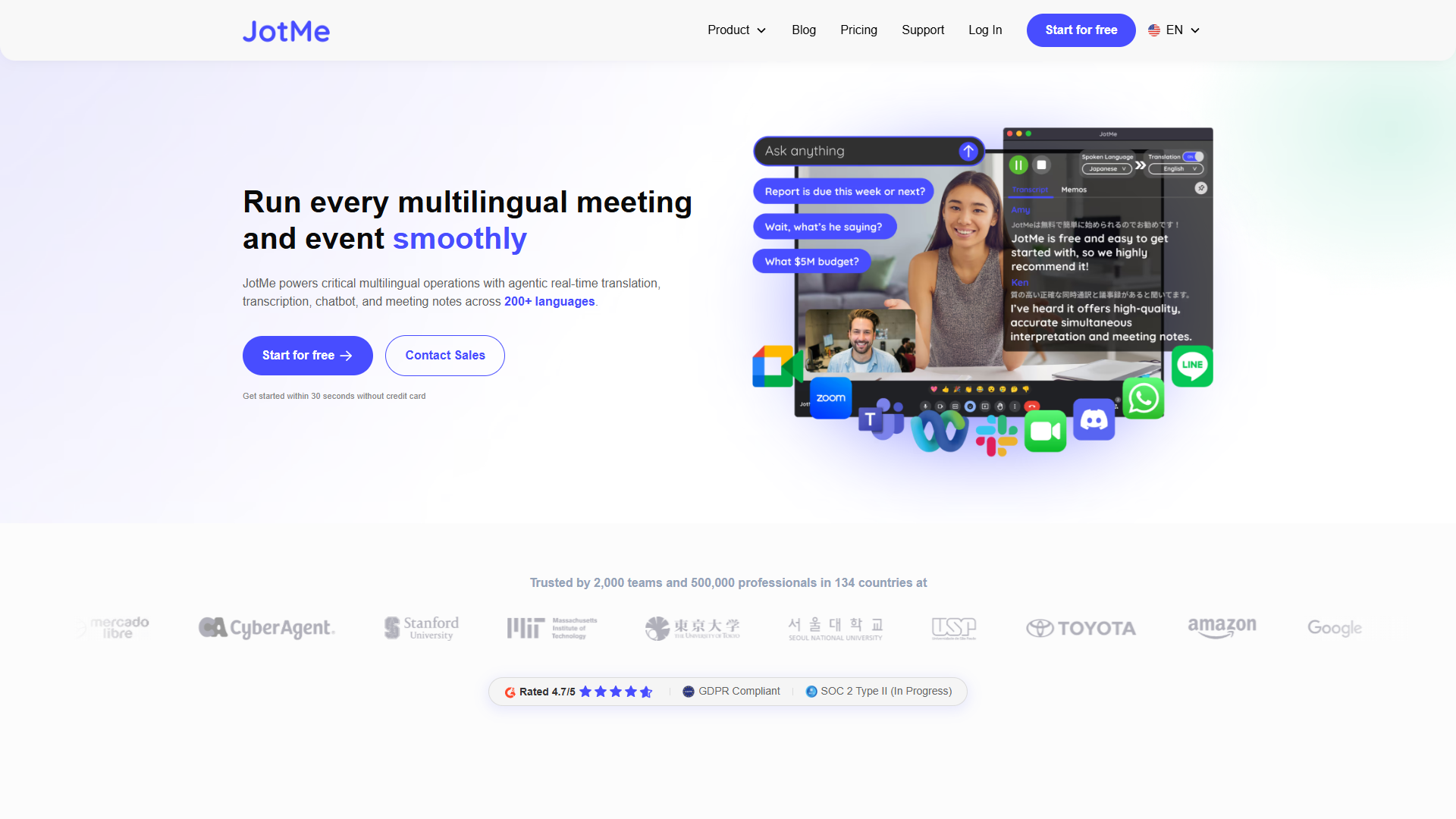 JotMe product screenshot