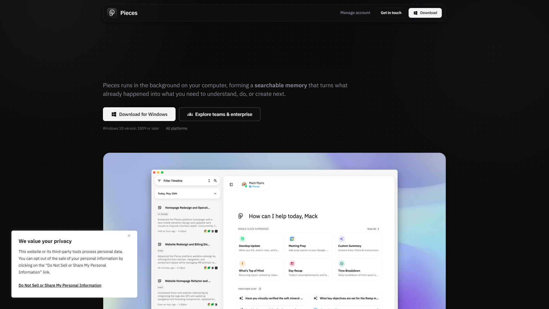 Pieces product screenshot