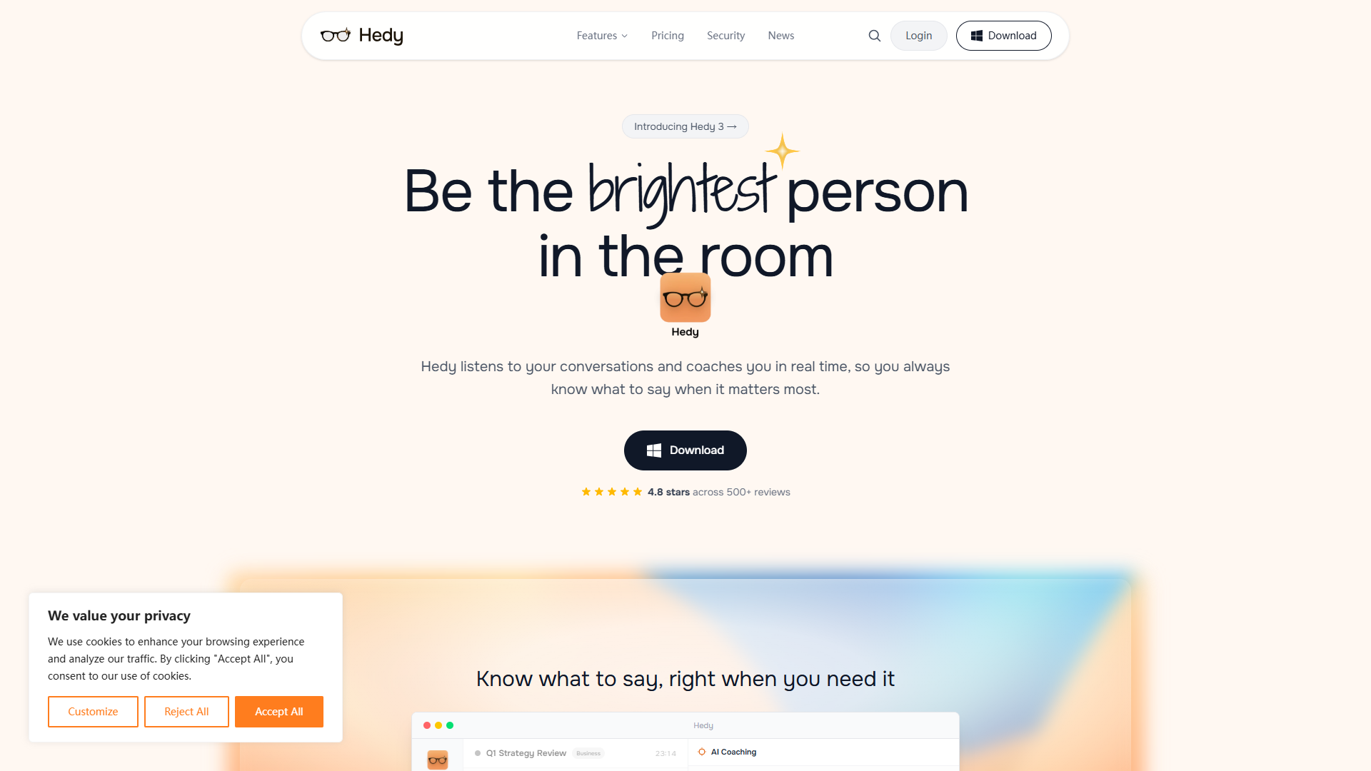 Hedy product screenshot