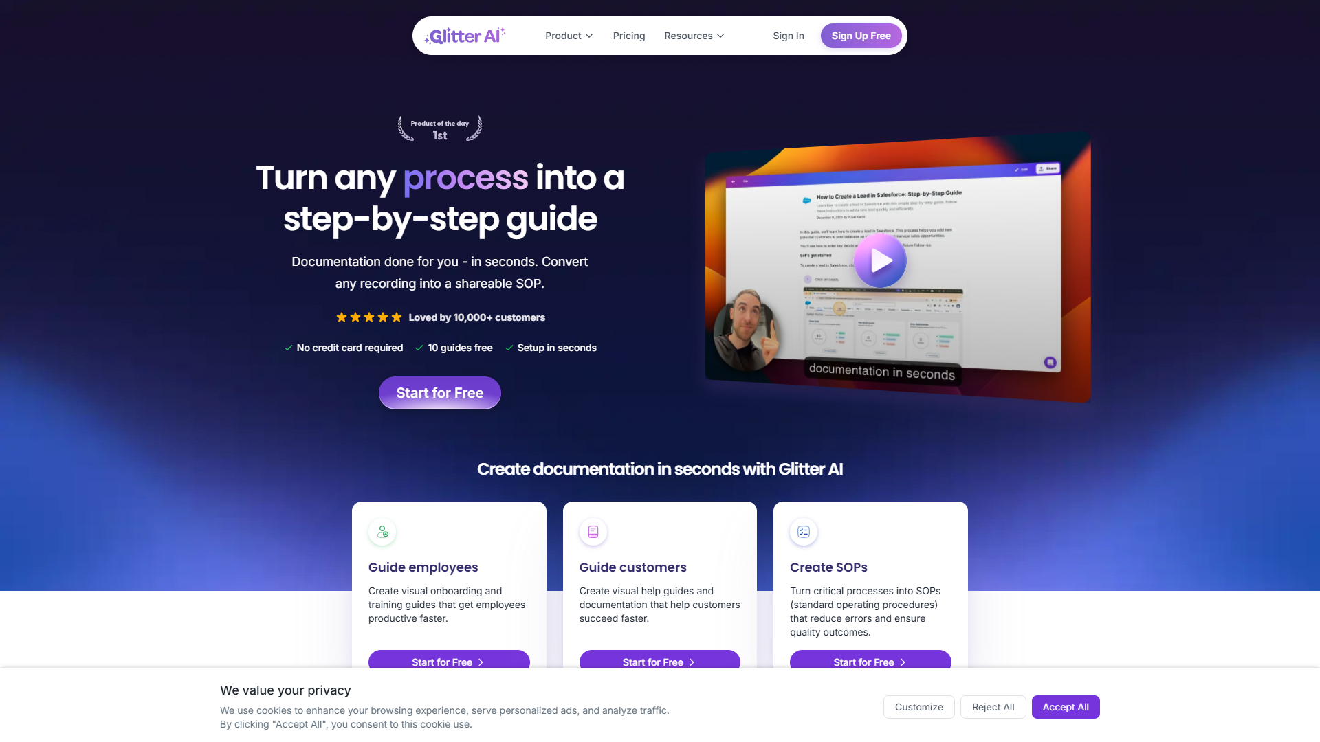 Glitter AI product screenshot