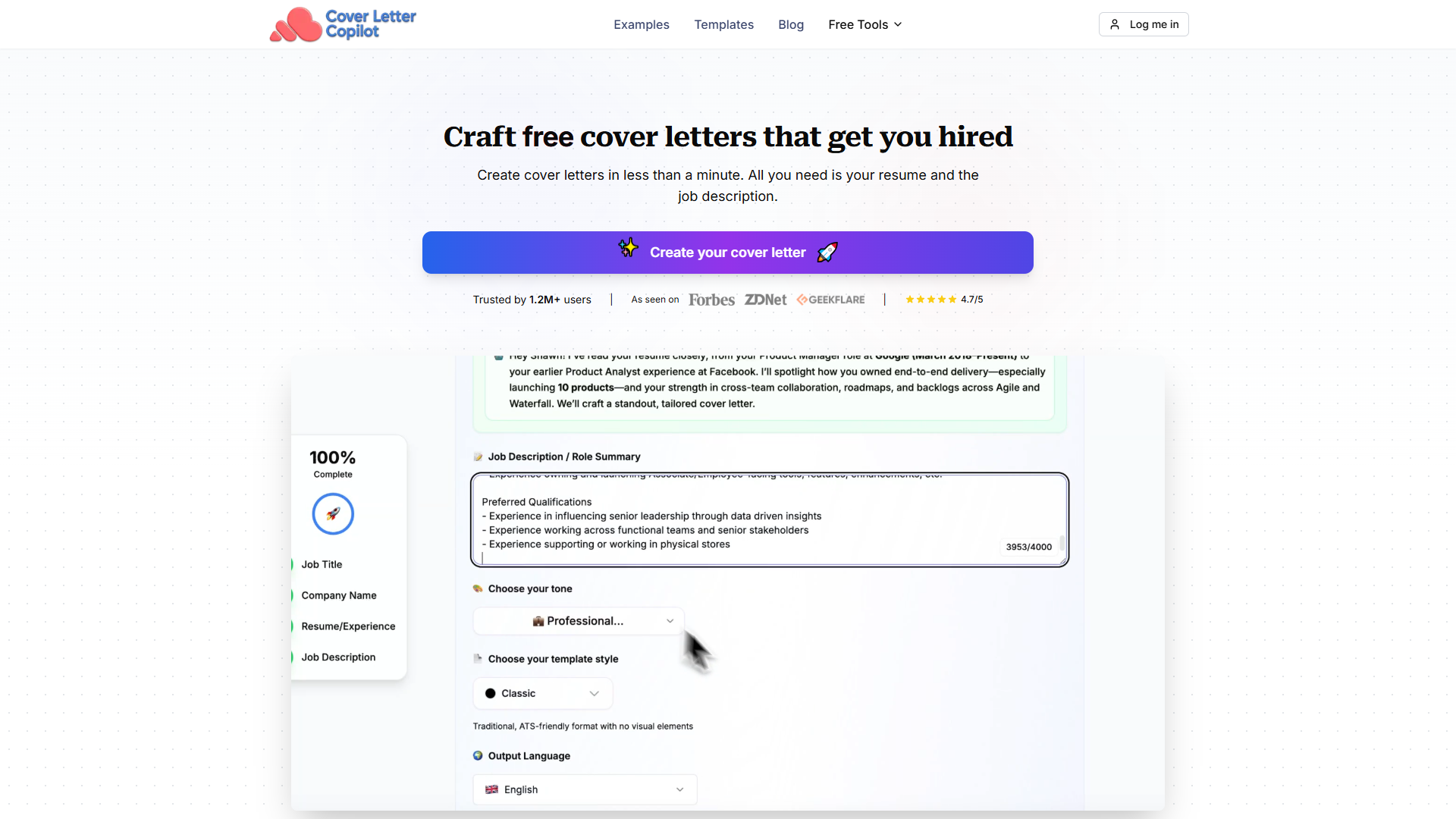 Cover Letter Copilot product screenshot