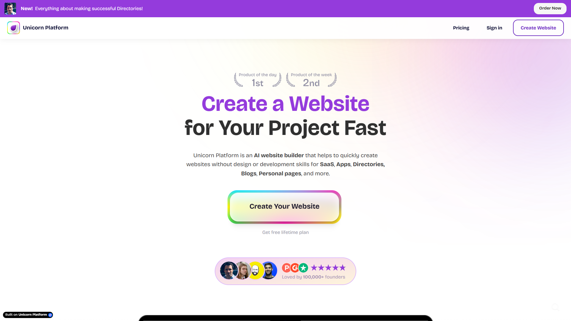 Unicorn Platform product screenshot