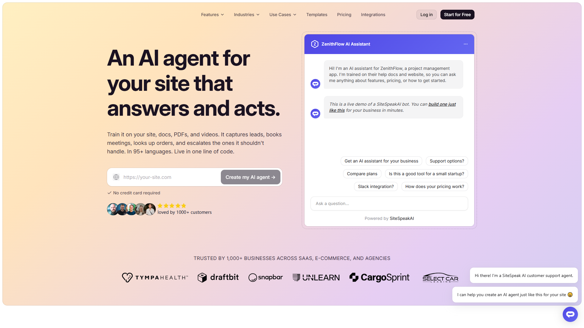SiteSpeakAI product screenshot