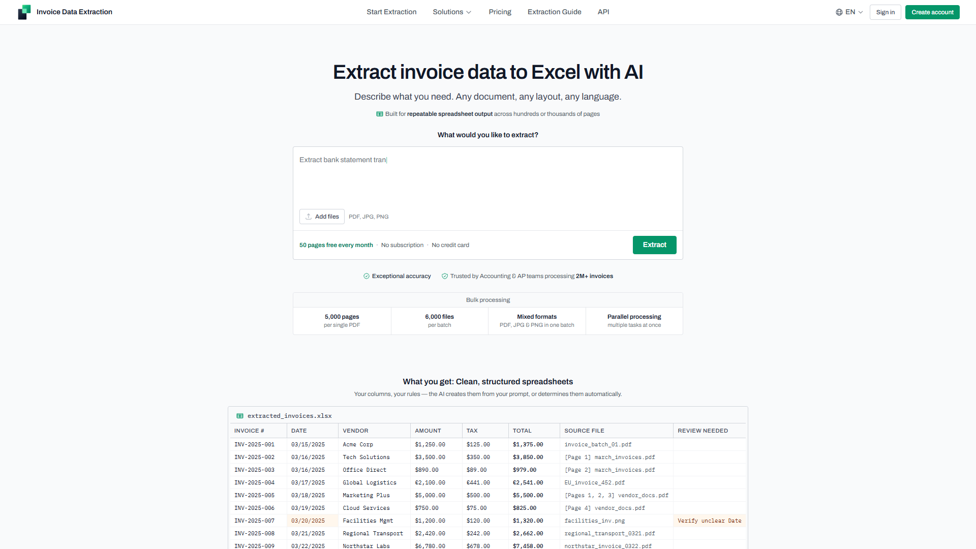 Invoice Data Extraction product screenshot