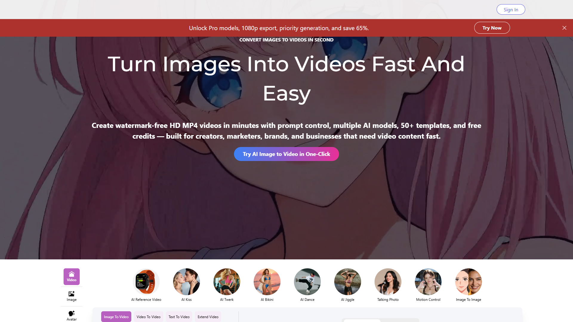 ImageToVideo AI product screenshot