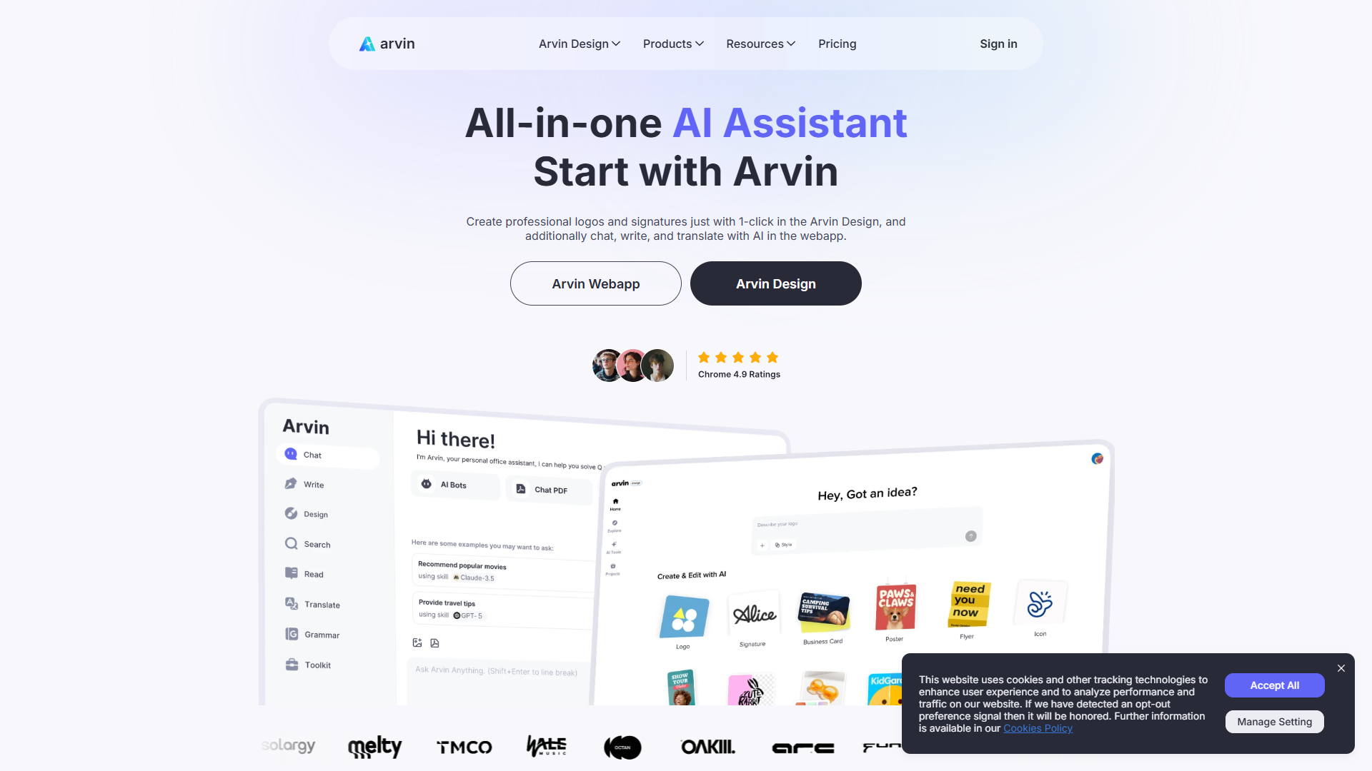 Arvin AI product screenshot