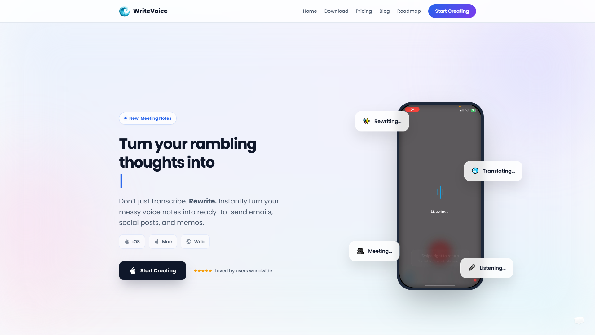 WriteVoice product screenshot