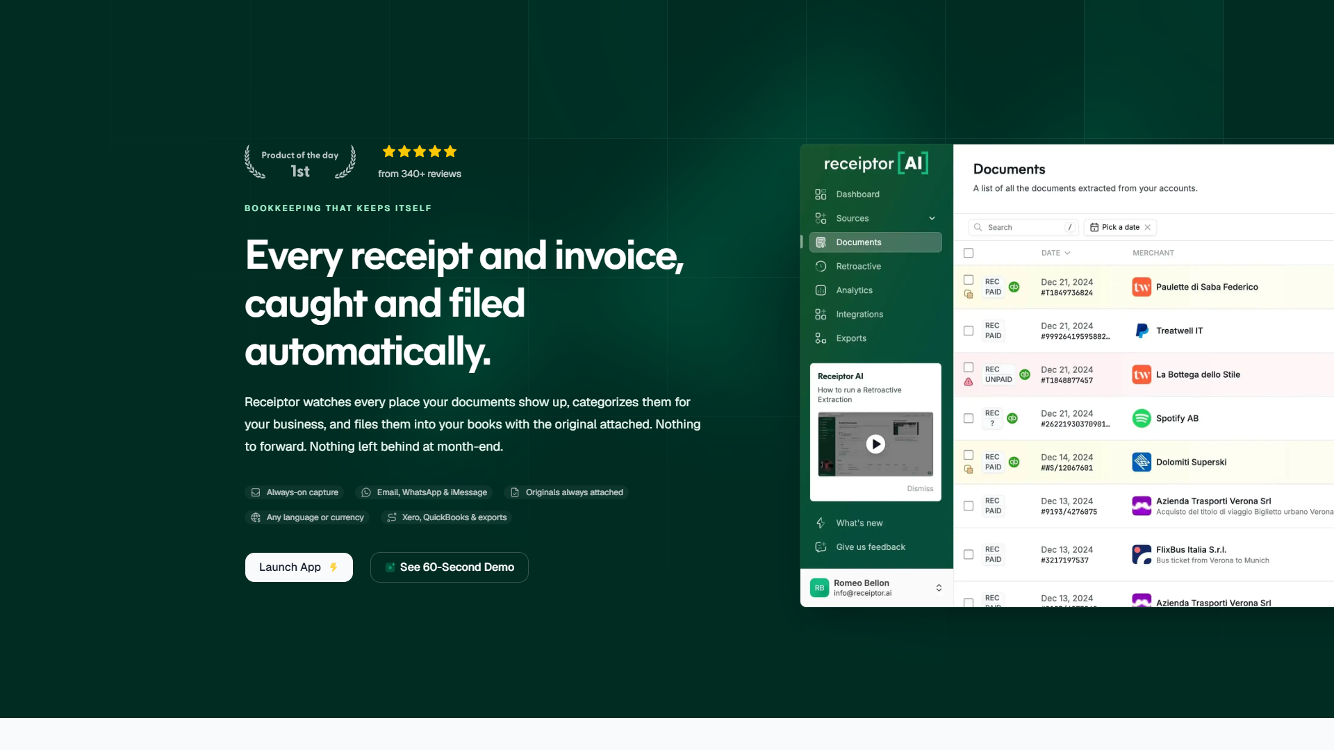 Receiptor AI product screenshot