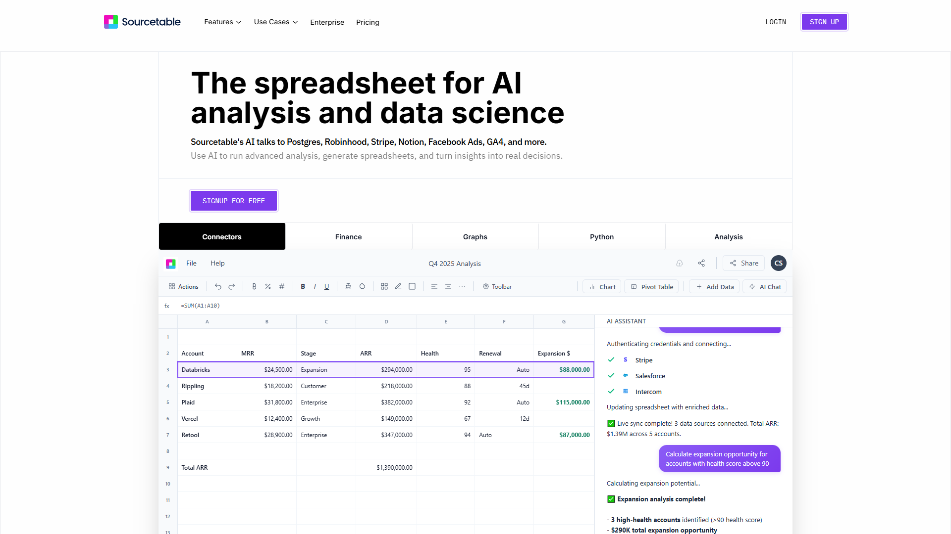 Sourcetable product screenshot
