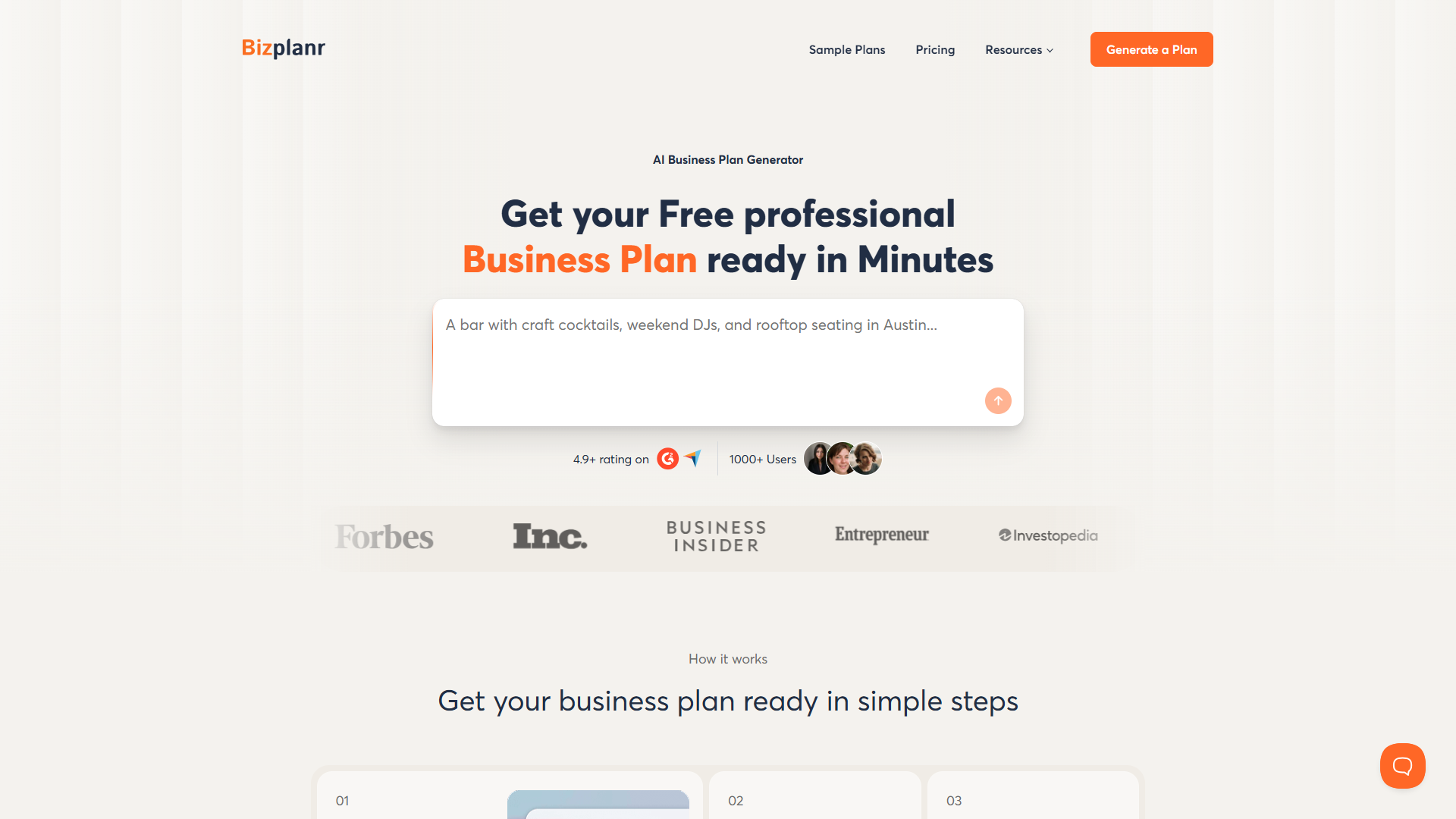Bizplanr product screenshot