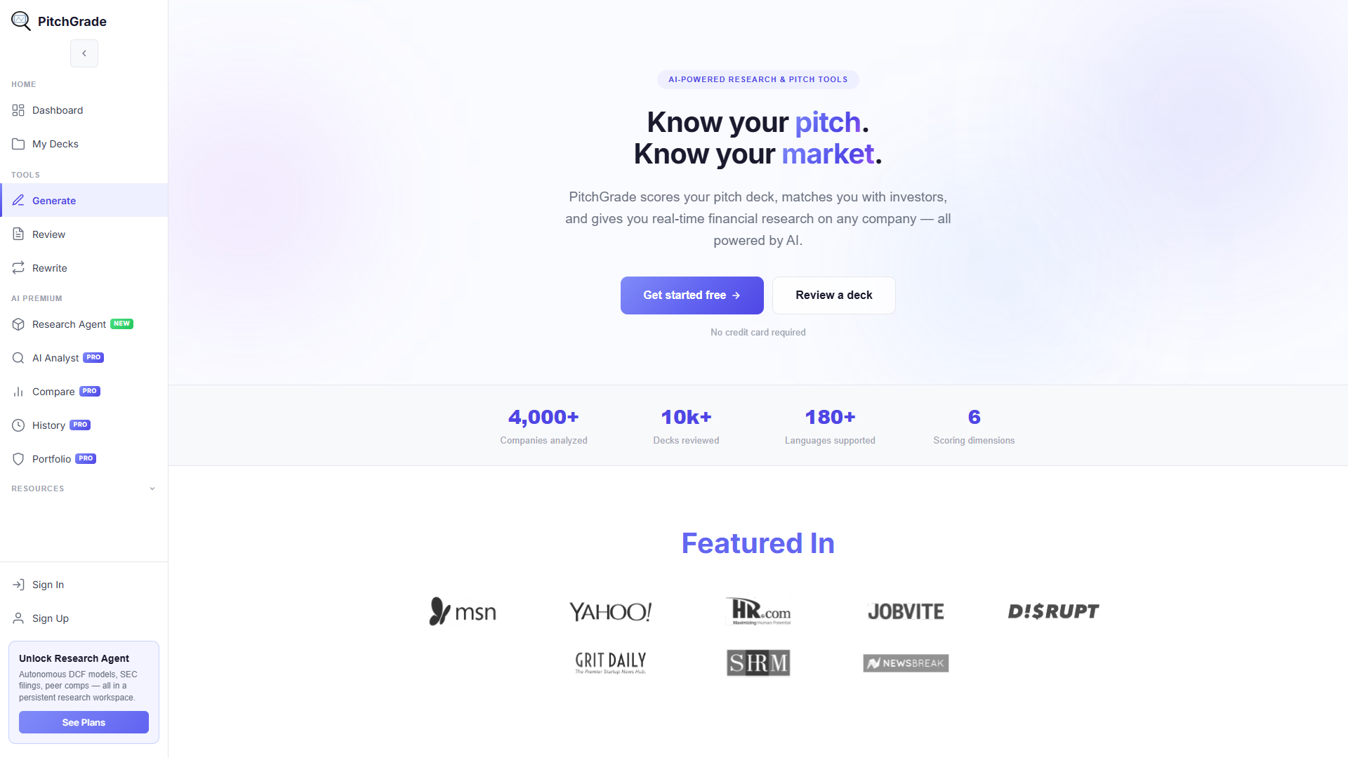 PitchGrade product screenshot