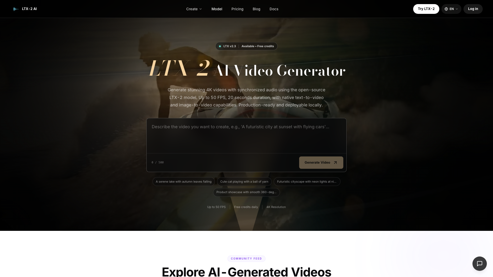 LTX-2 AI Video Generator product screenshot