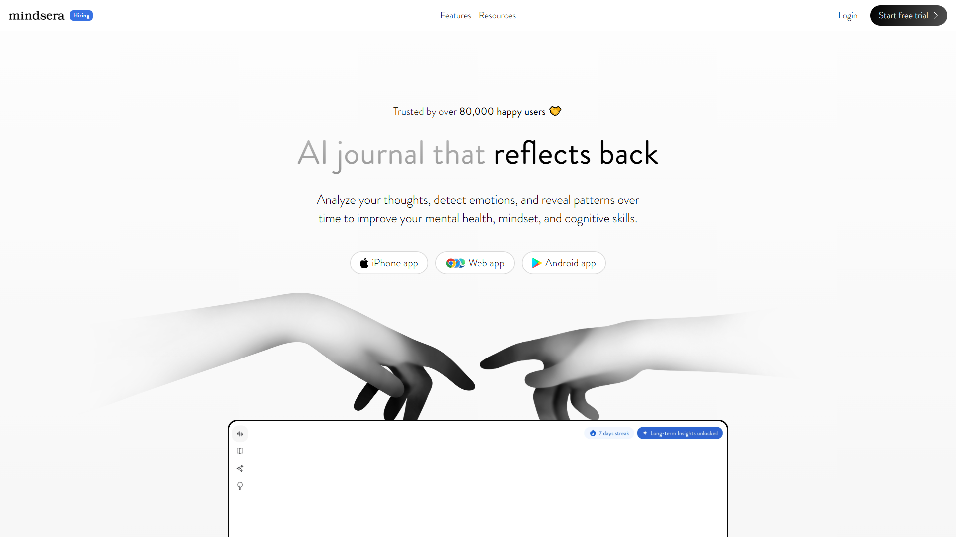Mindsera product screenshot