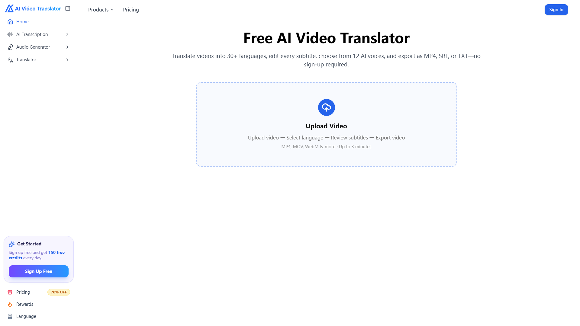 AI Video Translator product screenshot