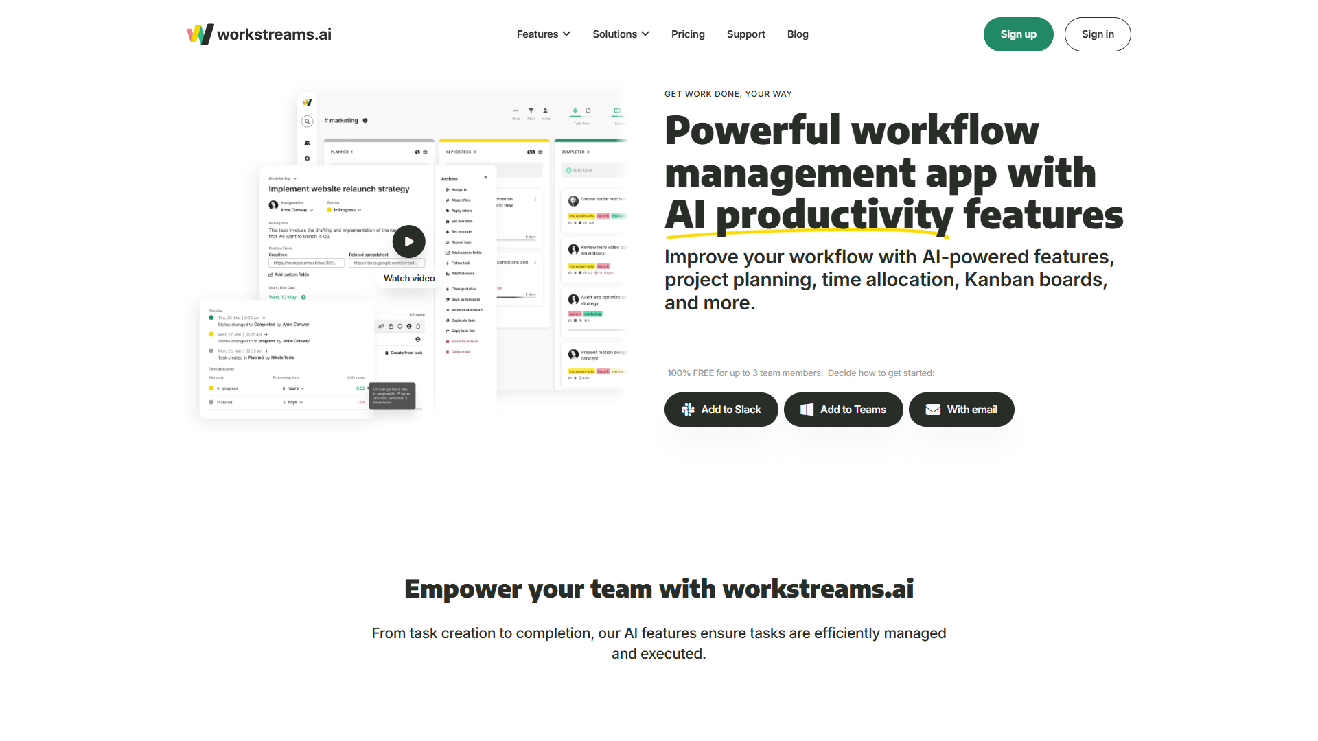 Workstreams product screenshot