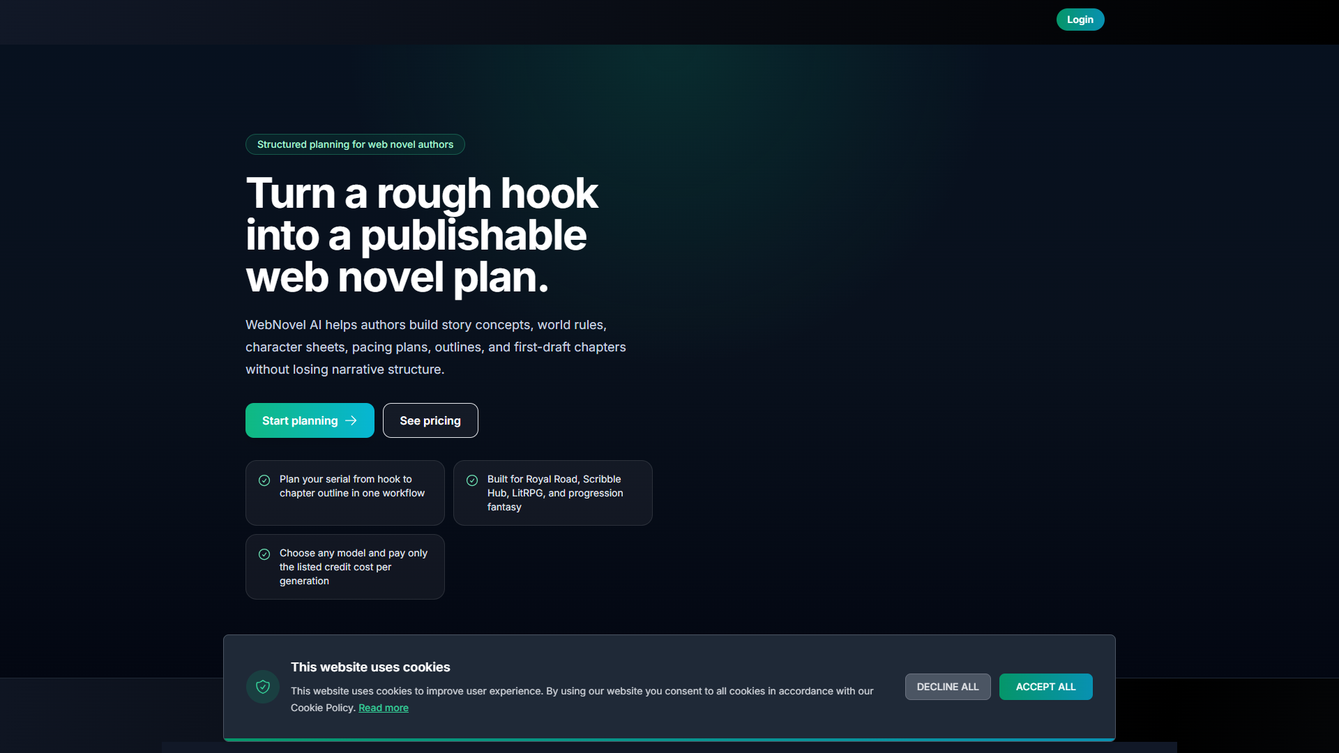 WebNovel AI product screenshot