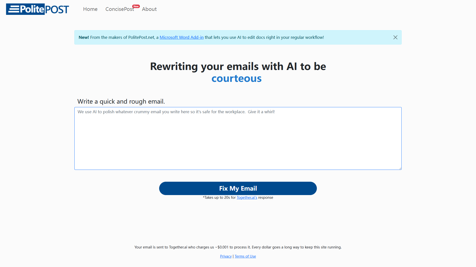 PolitePost product screenshot