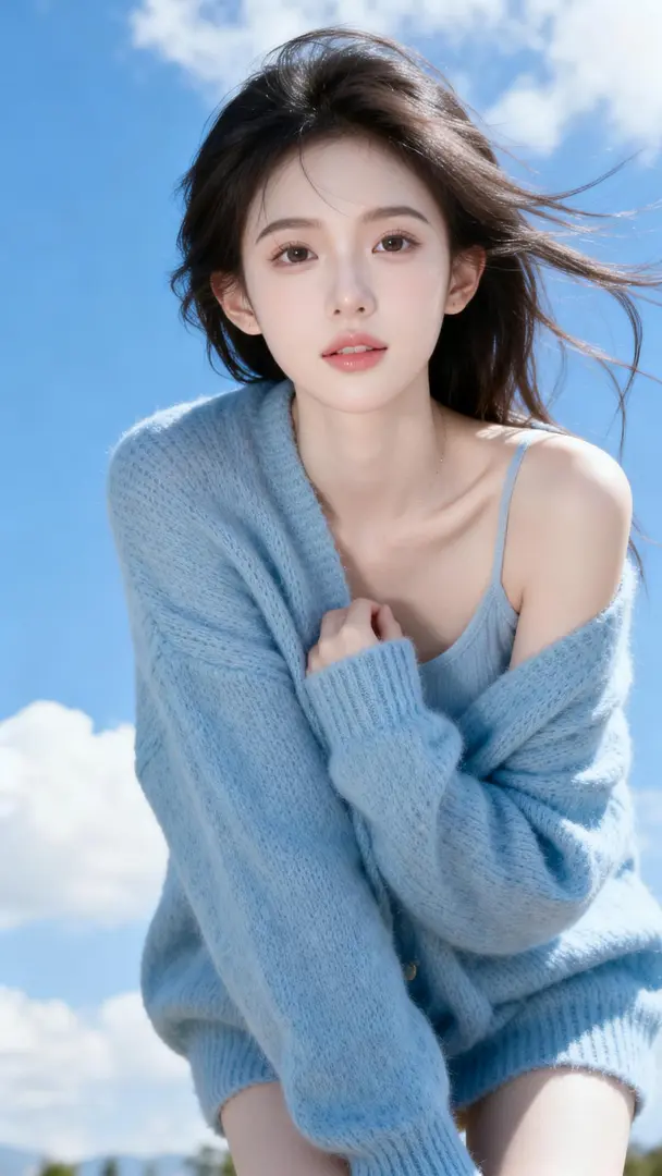 冷白皮少女慵懒户外网拍