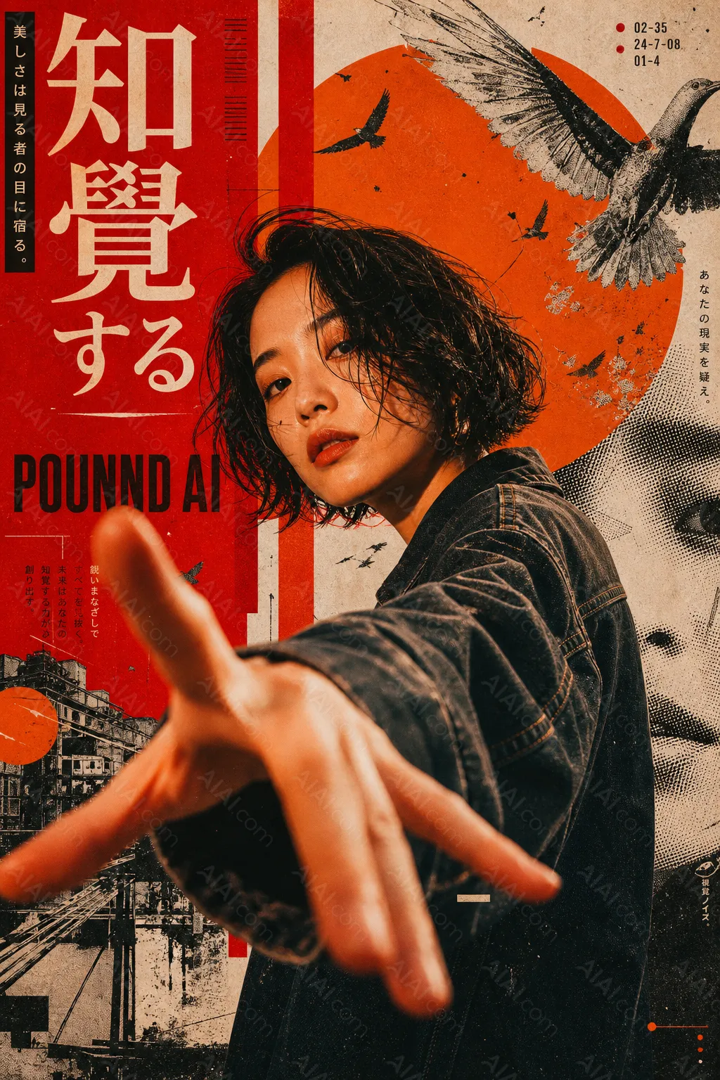 前卫时尚混合媒体拼贴人像提示词